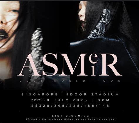Asmeir 2023 world tour schedule ASMeiR 2023 World Tour - Singapore will be having an additional show on 7 July 2023, 8pm at Singapore Indoor Stadium! Cat 3 - $240 per ticket Chat to Buy